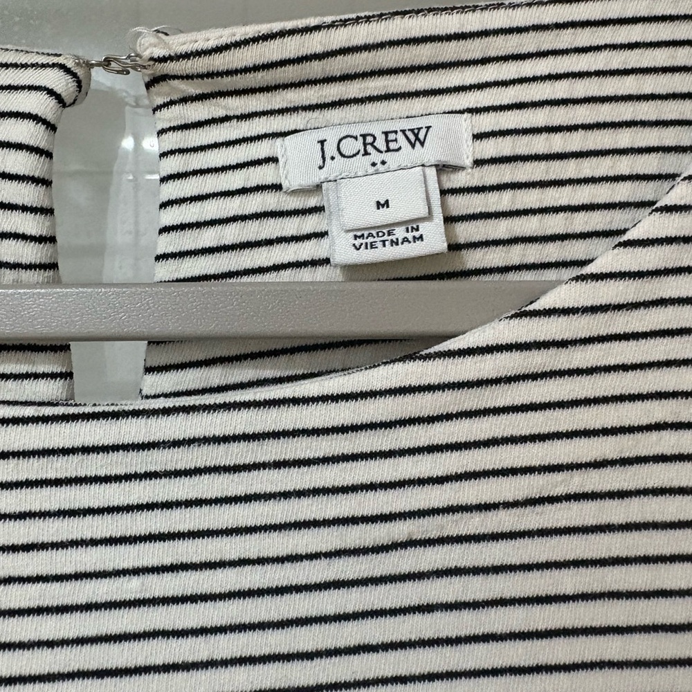 J Crew Factory White and Black Striped Peplum Sleeve Mini Dress - Picture 5 of 7